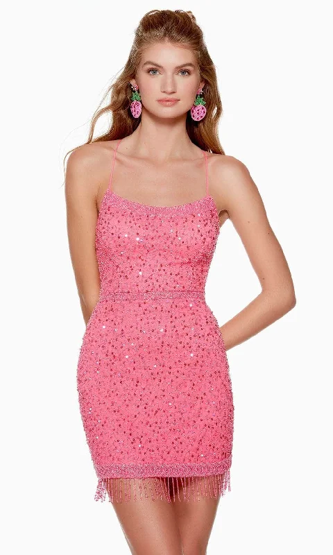 Alyce Paris 4680 - Fringed Hem Scoop Cocktail Dress