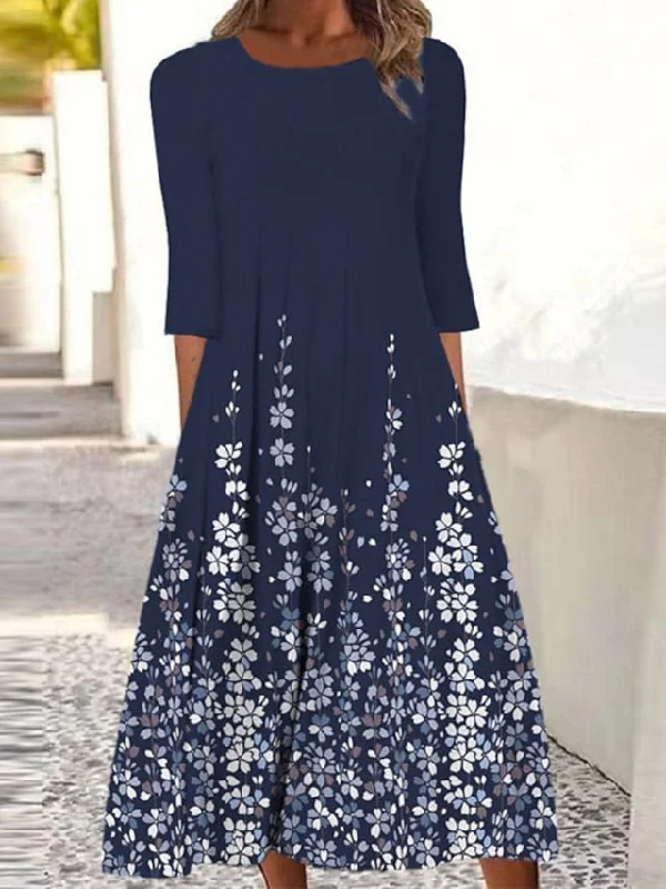 CityHottie - Women's Casual Dress Shift Dress Midi Dress Navy Blue 3/4 Length Sleeve Floral Ruched Summer Spring Crew Neck Basic Vacation Fall Dress Summer Dress 2024 S M L XL XXL 3XL CityHottie - Women's Casual Dress Shift Dress Midi Dress Navy Blue 3/4 Length Sleeve Floral Ruched Summer Spring Crew Neck Basic Vacation Fall Dress Summer Dress 2024 S M L XL XXL 3XL